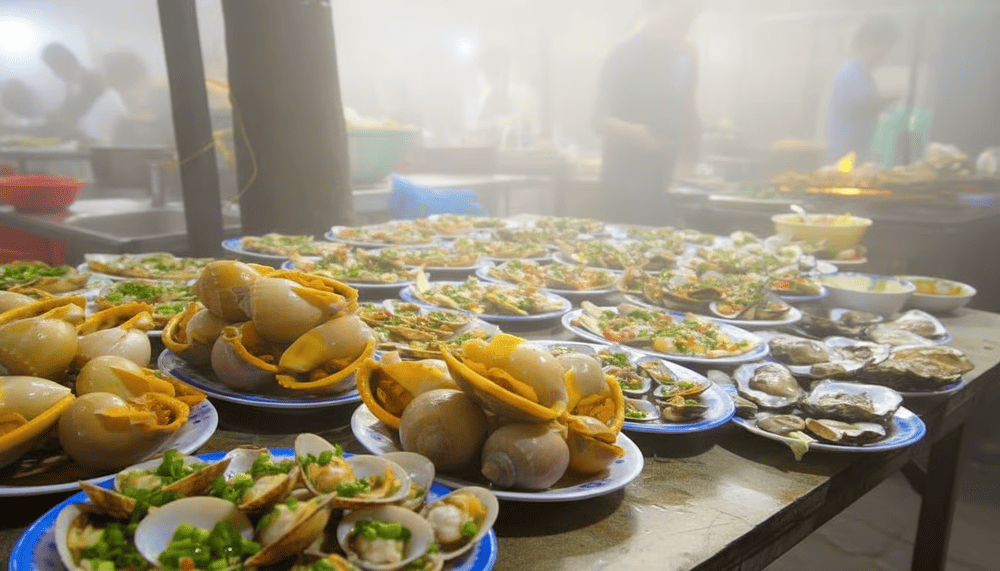 Đến Vũng T&agrave;u, thực kh&aacute;ch n&ecirc;n tận hưởng một bữa tiệc hải sản hấp dẫn ngay gần B&atilde;i Dứa với đủ m&oacute;n nướng, hấp, x&agrave;o